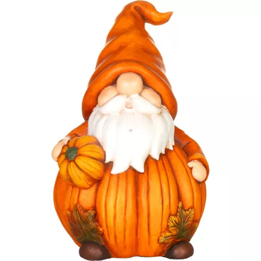 Őszi törpe figura tökkel dekoráció, 22,2 × 23 × 36,8 cm