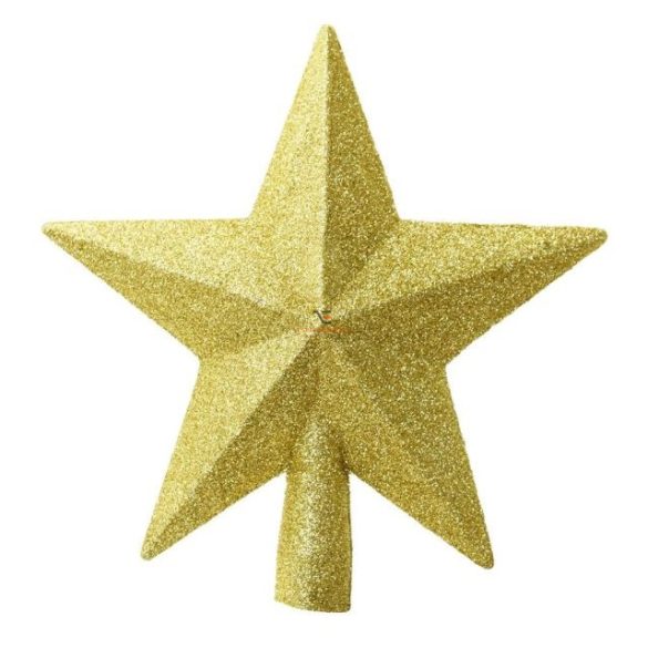 Glitteres csillag alakú csúcsdísz műanyag 20cm arany