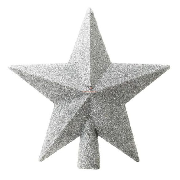Glitteres csillag alakú csúcsdísz műanyag 20cm ezüst