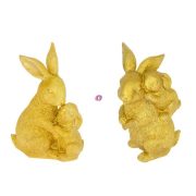   Húsvéti nyúl figura kisnyúllal álló, ülő poly 16 cm arany 2 féle (1db)