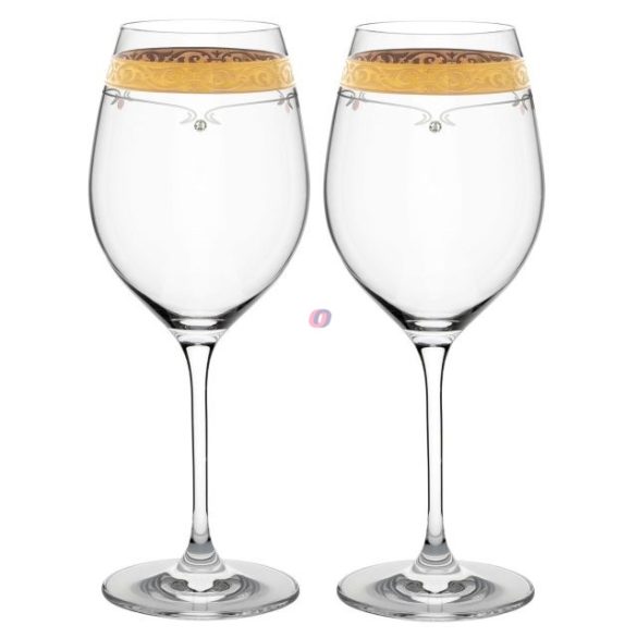 Üveg pohár arany szegéllyel, swarovski dísszel bor 470ml átlátszó 2-db-os szett