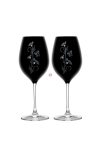 Üveg pohár virág mintával, swarovski dísszel bor 470ml fekete 2-db-os szett