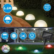   5 db-os Napelemes kerti félgömb lámpa szett leszúrható melegfehér + színváltós