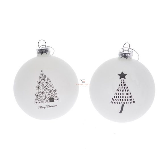 Gömb üveg 8cm fehér, fekete mintával Karácsonyfa gömb - 9008034474560