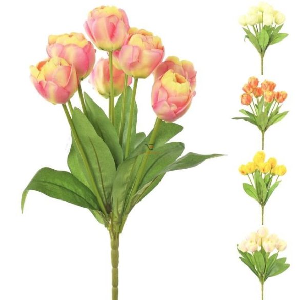Selyemvirág tulipán csokor rózsaszín/fehér/barack/sárga/narancs 5 féle