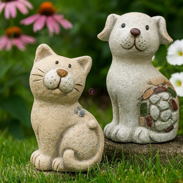 Kutya és macska kőhatású dísz – 2 féle változatban 16 cm