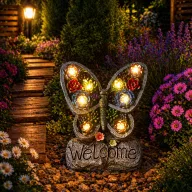   Szolár Pillangó welcome felirattal, pozsgás növényekkel 21 cm