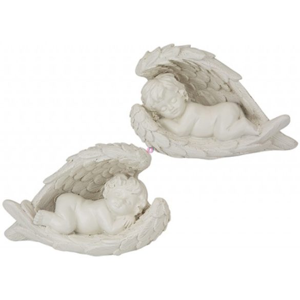 Fekvő angyal figura, fehér 18 cm 2 féle kőhatású