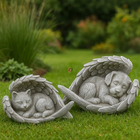 Macska / kutya Emlékfigura  angyalszárnnyal, 18 cm