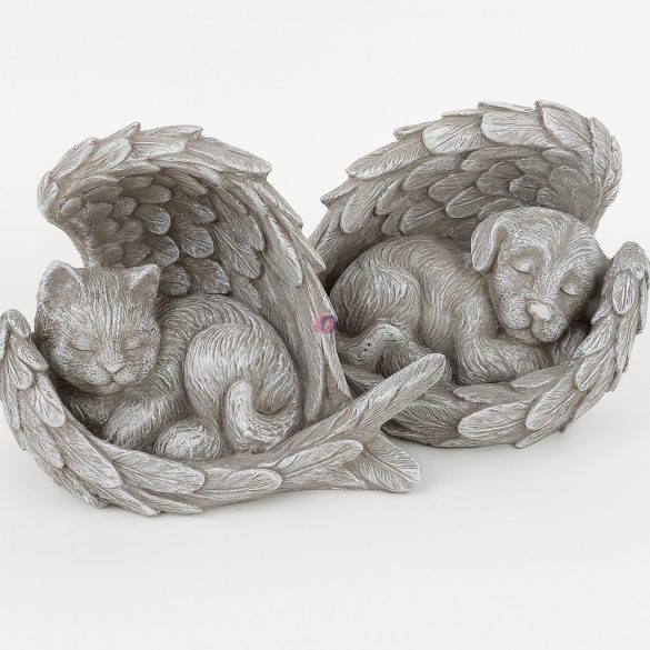 Macska / kutya Emlékfigura  angyalszárnnyal, 18 cm