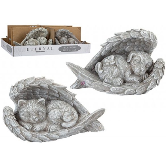 Macska / kutya Emlékfigura  angyalszárnnyal, 18 cm