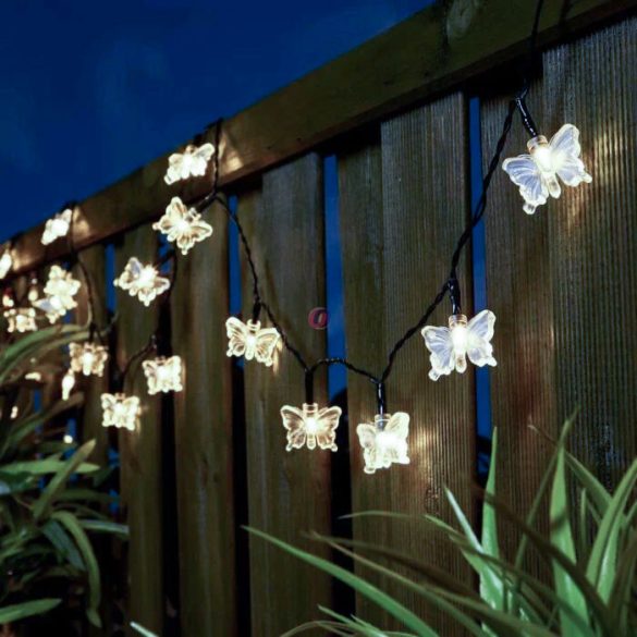 Napelemes fényfüzér pillangókkal 5m, 20 LED hidegfehér