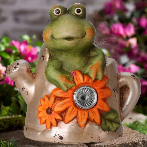 Napelemes figura csiga, béka, teknős kannával melegfehér 14,5 cm