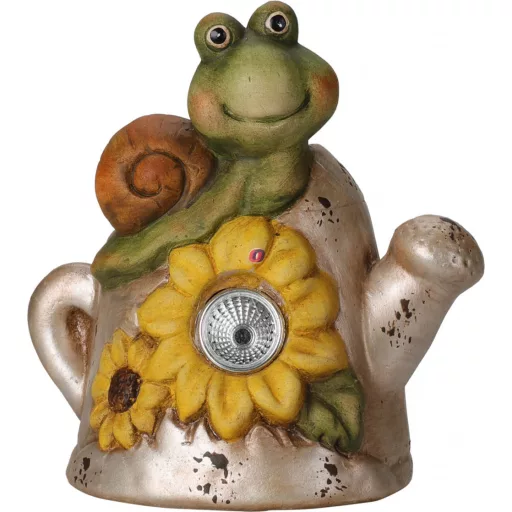 Napelemes figura csiga, béka, teknős kannával melegfehér 14,5 cm