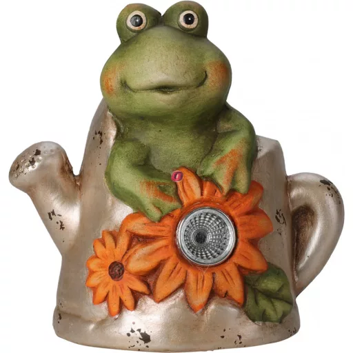 Napelemes figura csiga, béka, teknős kannával melegfehér 14,5 cm
