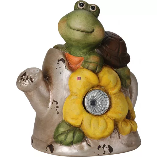 Napelemes figura csiga, béka, teknős kannával melegfehér 14,5 cm