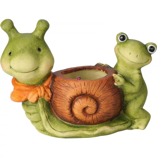 Prémium Kerti figura béka, csiga kaspóval 16,5 cm