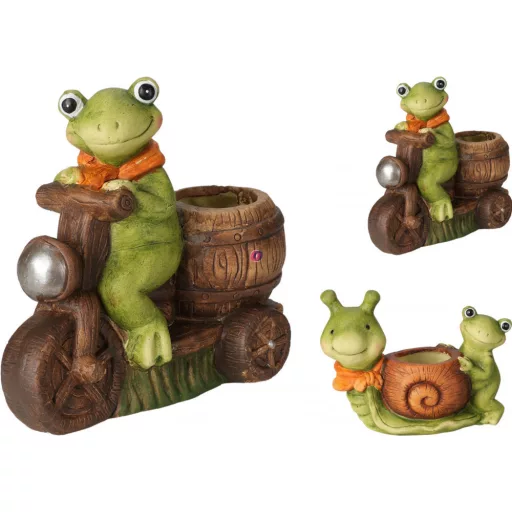 Prémium Kerti figura béka, csiga kaspóval 16,5 cm