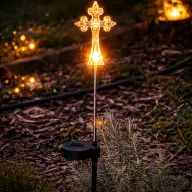   Napelemes emléklámpa kereszt, sírdísz, melegfehér, 50 cm