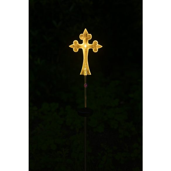 Napelemes emléklámpa kereszt, sírdísz, melegfehér, 50 cm