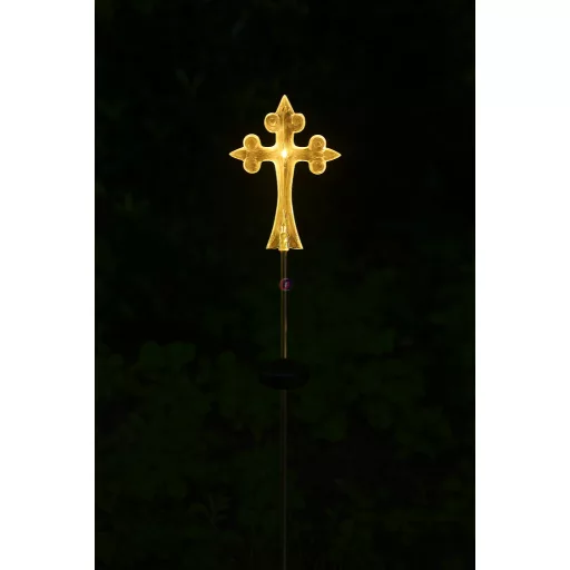 Napelemes emléklámpa kereszt, sírdísz, melegfehér, 50 cm