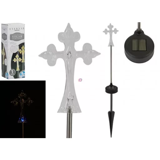 Napelemes emléklámpa kereszt, sírdísz, melegfehér, 50 cm