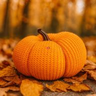 Prémium Őszi Tök kötött mintás, narancs, textil 12cm