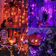   10 m Halloween fényfüzér elemes 100 LED narancs/lila választható