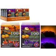   10 m Halloween fényfüzér elemes 100 LED narancs/lila választható