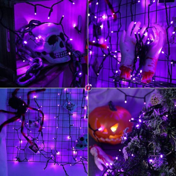 10 m Halloween fényfüzér elemes 100 LED narancs/lila választható