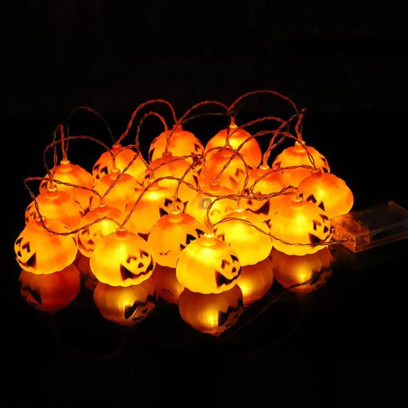 Halloweeni tökös fényfüzér elemes 8 LED