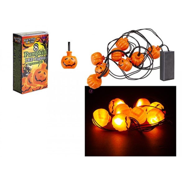 Halloweeni tökös fényfüzér elemes 8 LED