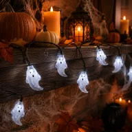 Halloween-i LED-es fényfüzér - szellem - 8 LED - 2 x AA