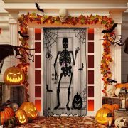   Halloweeni bejárati ajtó, ablak függöny dekoráció csontvázas 102 x 213 cm