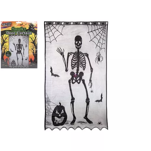 Halloweeni bejárati ajtó, ablak függöny dekoráció csontvázas 102 x 213 cm