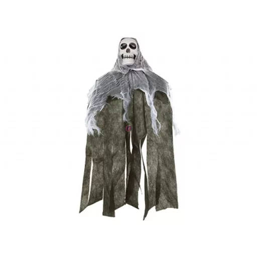 Halloweeni koponyás lidérc fekete ruhában 80 cm kültéri dekor