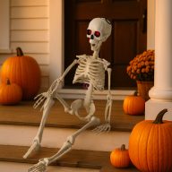   91 cm Halloweeni élethű csontváz Világító szemekkel, mozgatható testrészekkel