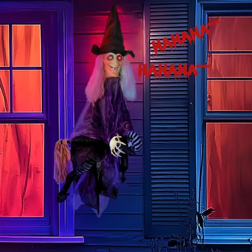 Animált Halloweeni Boszorkány seprűvel 90 cm