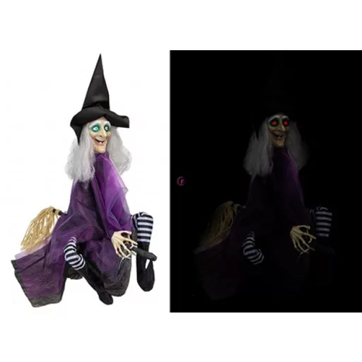Animált Halloweeni Boszorkány seprűvel 90 cm