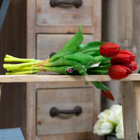 Élethű Gumi Tulipán csokor gumis 35cm piros