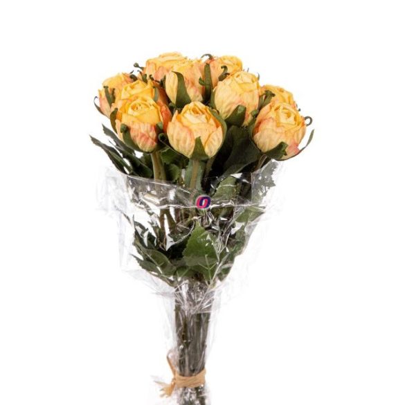 Selyemvirág Rózsa 12szálas csokor műanyag 37cm sárga
