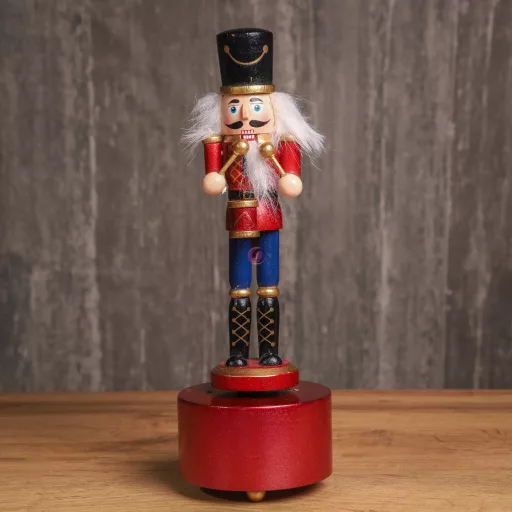 Diótörő zenedobozzal, forgó, zenélő valódi fa 25 cm 2 féle karácsonyi figura