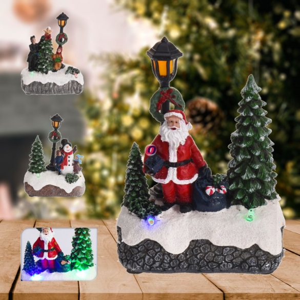 Led-es karácsonyi falu jelenet 12 cm 3 féle kivitel