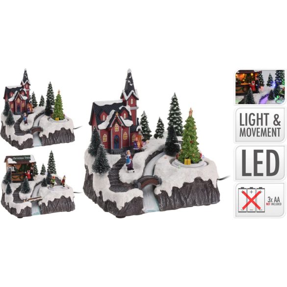 Led-es karácsonyi falu jelenet 20 cm 2 féle kivitel