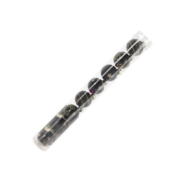 Exkluzív Boutique fekete mintás üveg karácsonyfagömb szett 3 cm 8 db-os