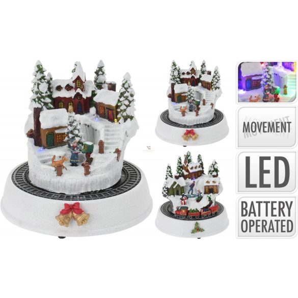 Karácsonyi dioráma havas LED világtással, mozgó effektekkel vonattal 2 féle - ACD910120