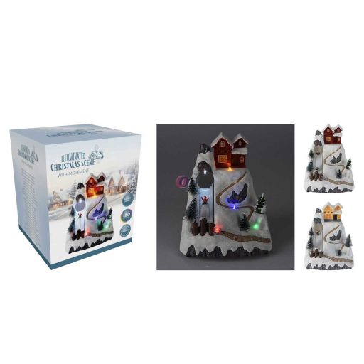 Karácsonyi dioráma zenélő LED-es csúszdás dekoráció