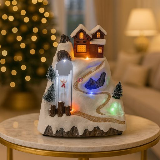 Karácsonyi dioráma zenélő LED-es csúszdás dekoráció