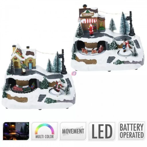Karácsonyi dioráma LED-es, mozgó, Hegyi dekoráció 23 cm