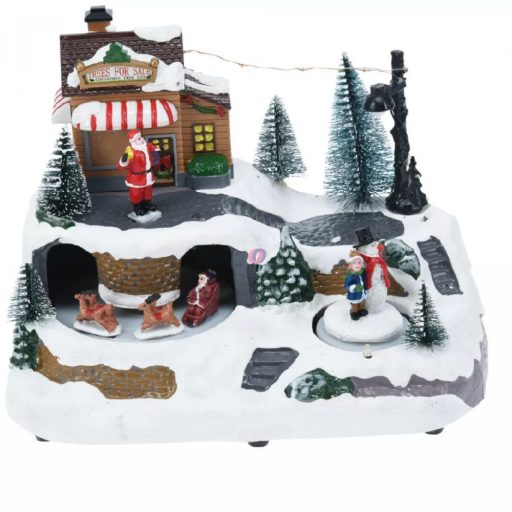 Karácsonyi dioráma LED-es, mozgó, Hegyi dekoráció 23 cm